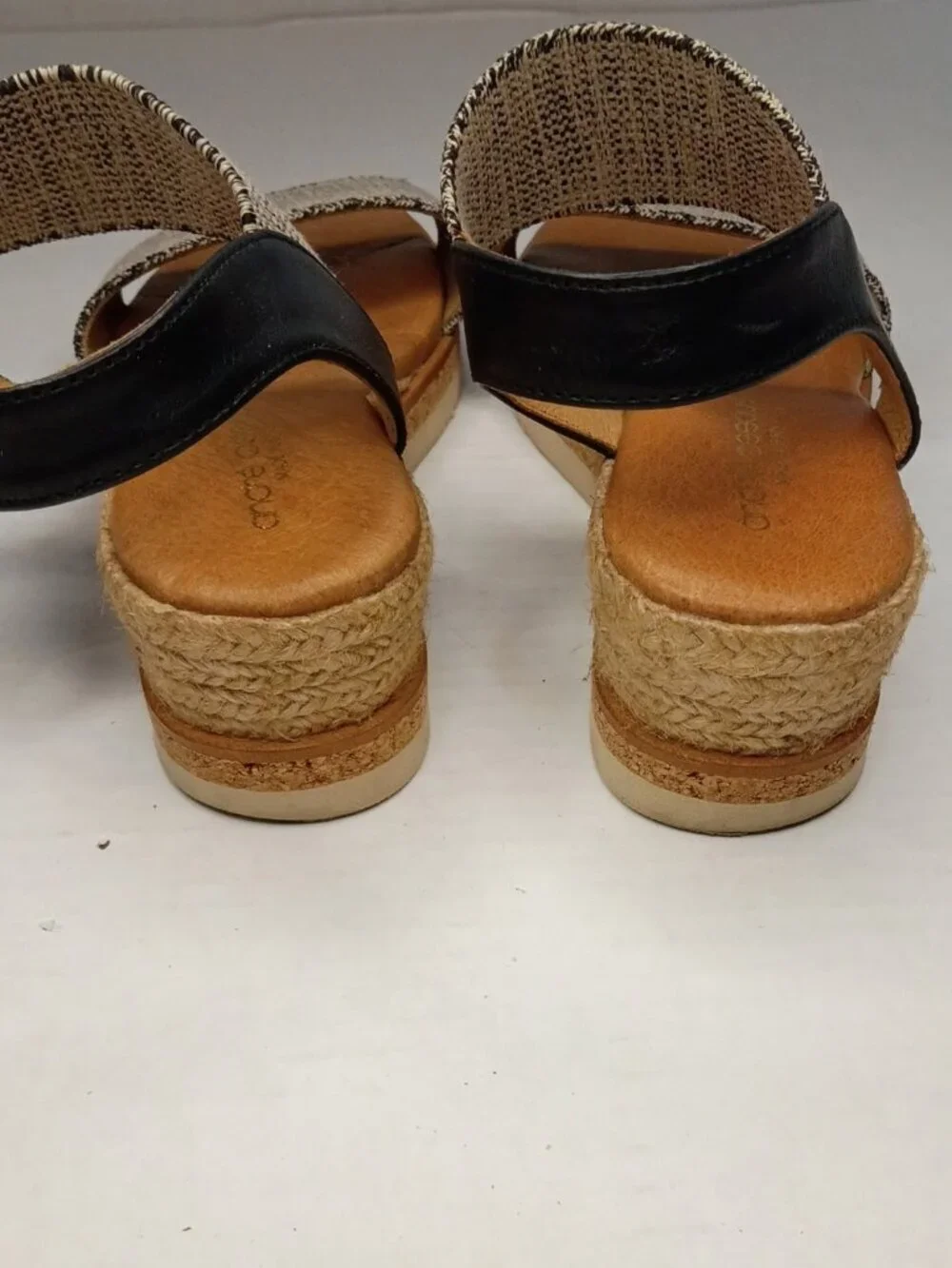 Andre Assous Neveah Black Linen Espadrille Wedge Sandals Size 6